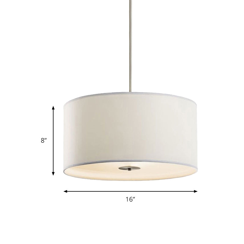 Contemporary Fabric White Led Hanging Pendant Lamp - 16/19.5/23.5 Diameter
