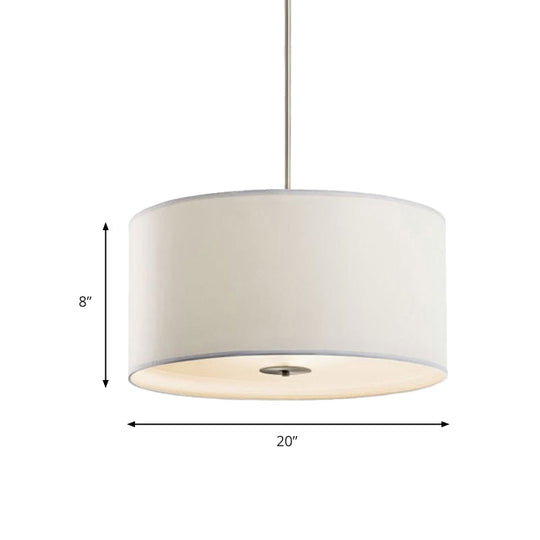 Contemporary White Fabric Led Cylinder Pendant Lamp - 16’/19.5’/23.5’ Dia