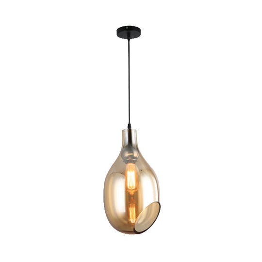 Modern Blue/Amber Glass Pendant Lamp - Stylish Nickel Hanging Light For Bedroom