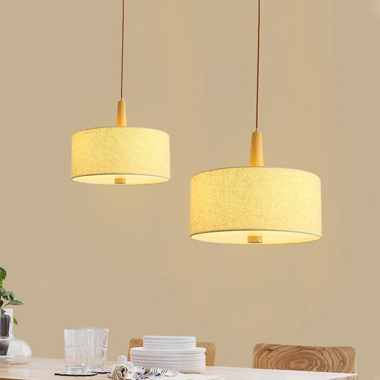 Nordic Fabric Drum Pendant Light For Dining Room - Flaxen 1-Light Hanging Ceiling Fixture