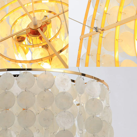 Modern Led Pendant Ceiling Light With White Shell Wind Chime Design For Bedroom