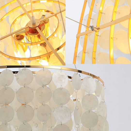 Modern Led Pendant Ceiling Light With White Shell Wind Chime Design For Bedroom