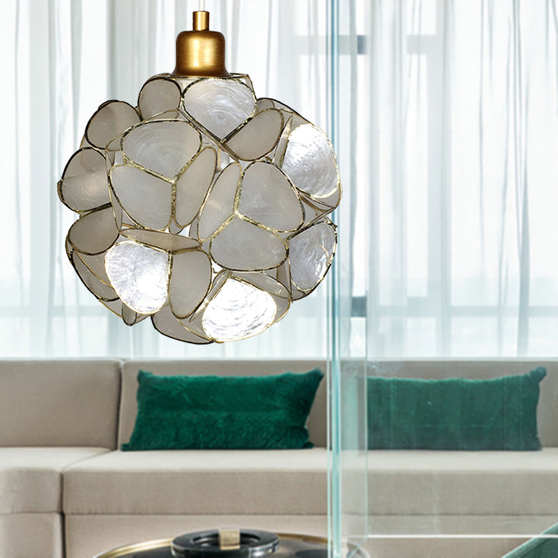 Modern Shell Pendant Light - Globe Suspension White/Beige 1-Light White / B