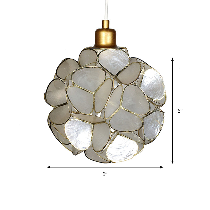 Modern Shell Pendant Light - Globe Suspension White/Beige 1-Light