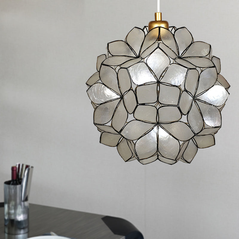 Modern Shell Globe Pendant: Elegant 1-Light Hanging Ceiling Fixture In White/Beige White / A