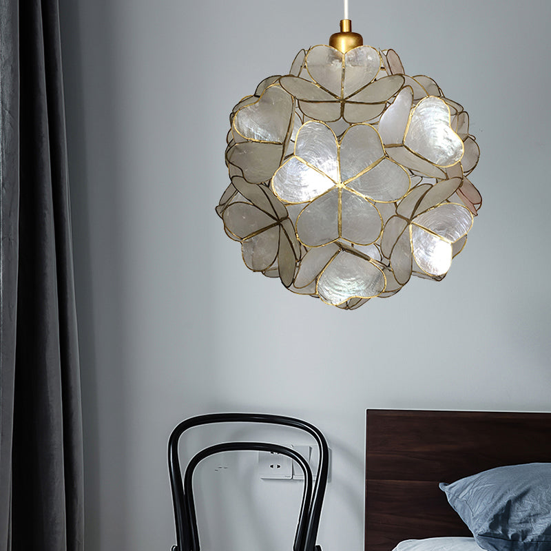 Modern Shell Globe Pendant: Elegant 1-Light Hanging Ceiling Fixture In White/Beige White / C