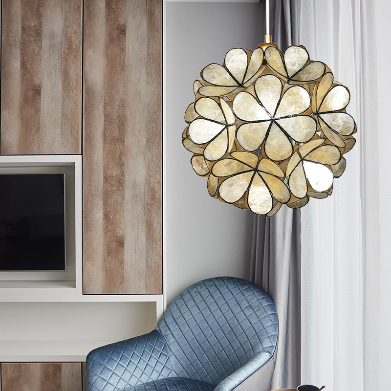 Modern Shell Globe Pendant: Elegant 1-Light Hanging Ceiling Fixture In White/Beige Beige / D