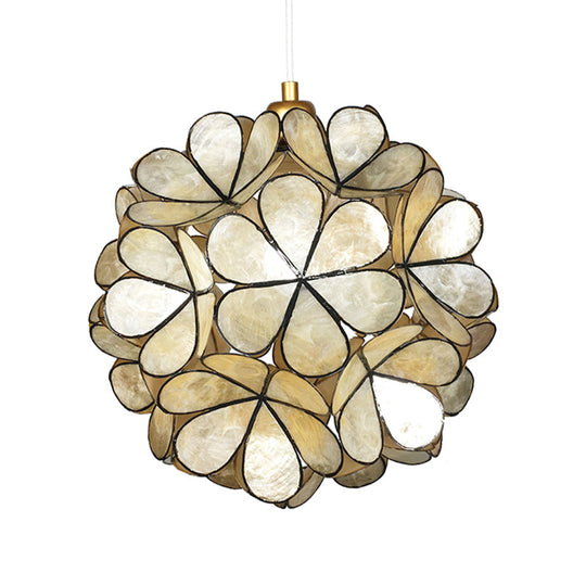 Modern Shell Pendant Light - Globe Suspension White/Beige 1-Light