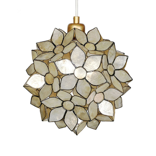 Modern Shell Globe Pendant: Elegant 1-Light Hanging Ceiling Fixture In White/Beige