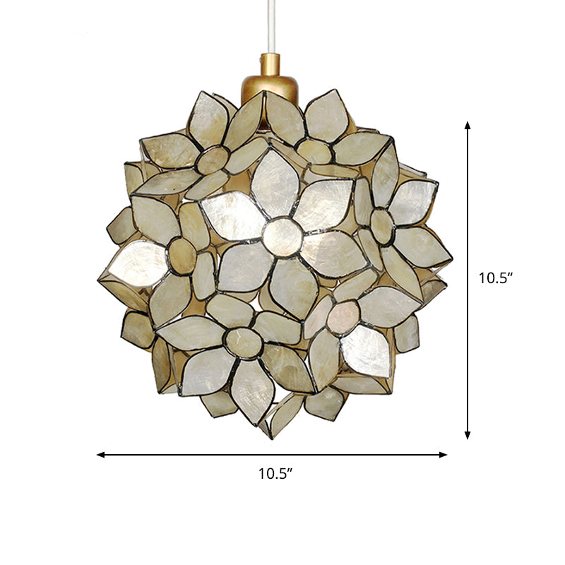 Modern Shell Pendant Light - Globe Suspension White/Beige 1-Light