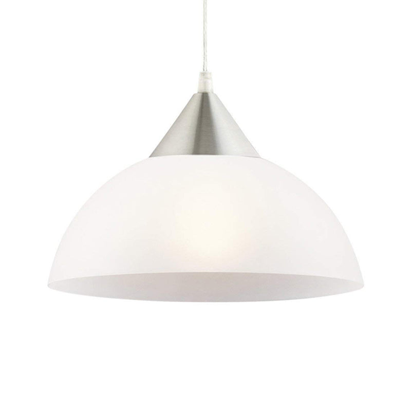 Modern 1-Light Pendant: White Glass Shade Nickel Dome Ceiling Suspension Light