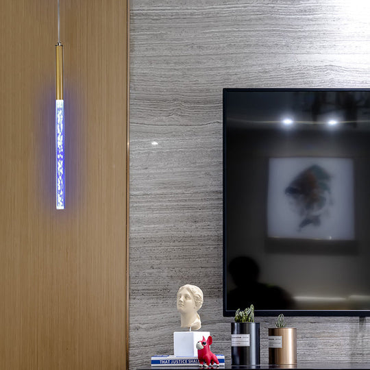 Modern Crystal Hanging Pendant Light - 1-Light Gold Ceiling Lamp For Bars Warm/White/Purple