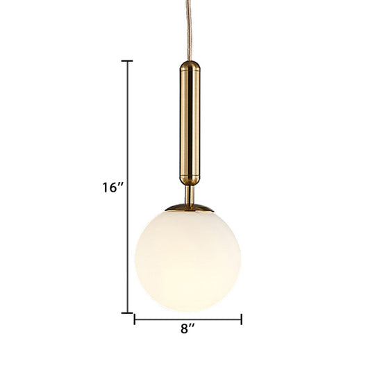 Post-Modern Gold Kitchen Pendant Light With White Glass Shade - 1-Light Kit 6/8/10 Wide