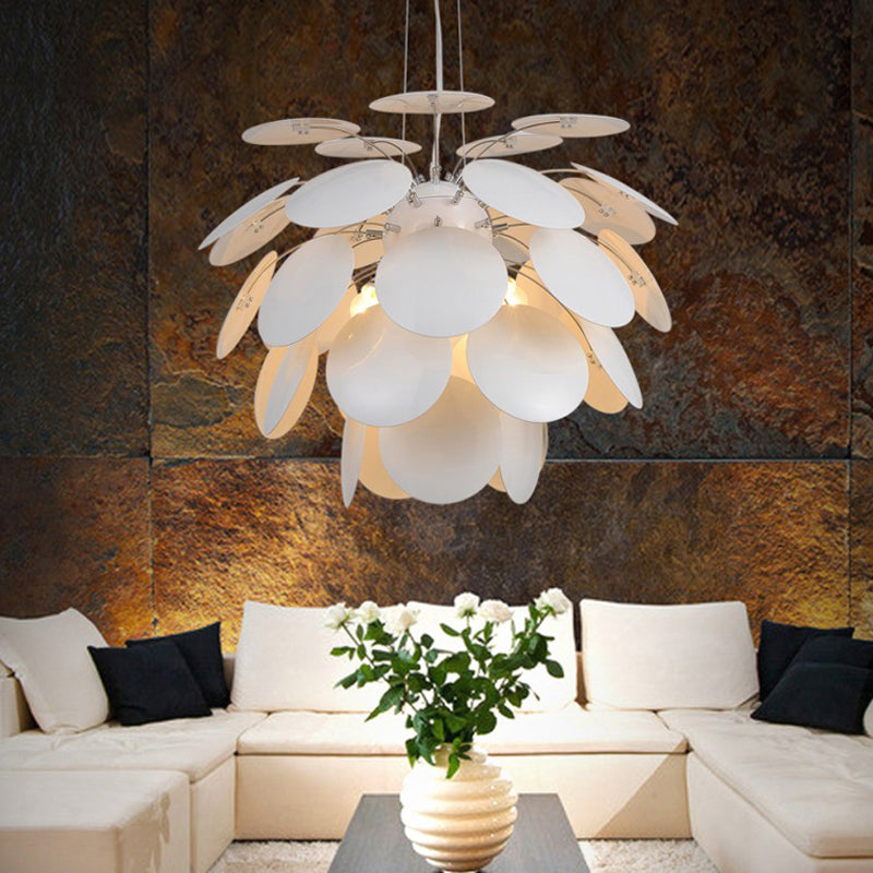 Contemporary Pinecone Ceiling Light With Metallic Finish And 1 White Pendant Lamp (21.5/25.5 W) /