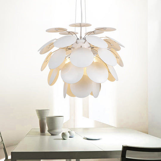Contemporary Pinecone Ceiling Light With Metallic Finish And 1 White Pendant Lamp (21.5/25.5 W)