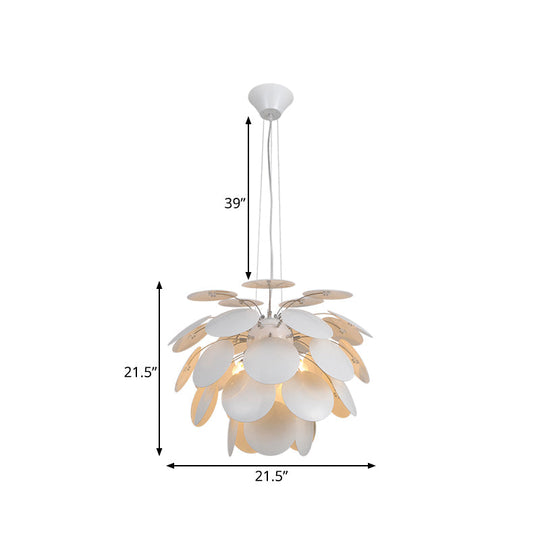 Contemporary Pinecone Ceiling Light With Metallic Finish And 1 White Pendant Lamp (21.5/25.5 W)