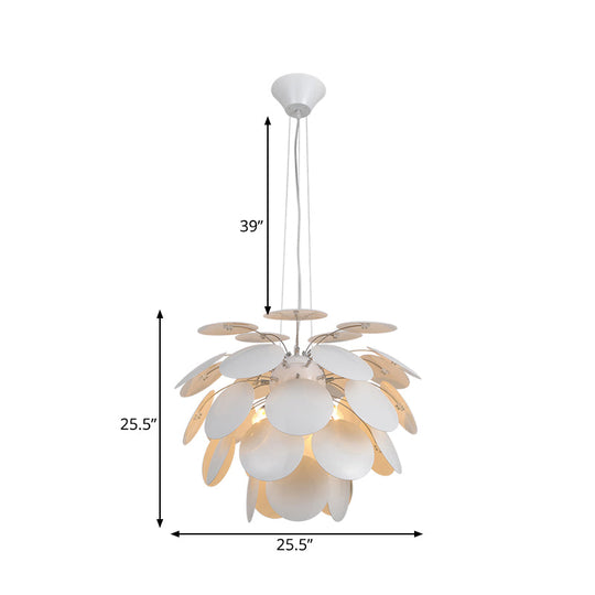 Contemporary Pinecone Ceiling Light With Metallic Finish And 1 White Pendant Lamp (21.5/25.5 W)
