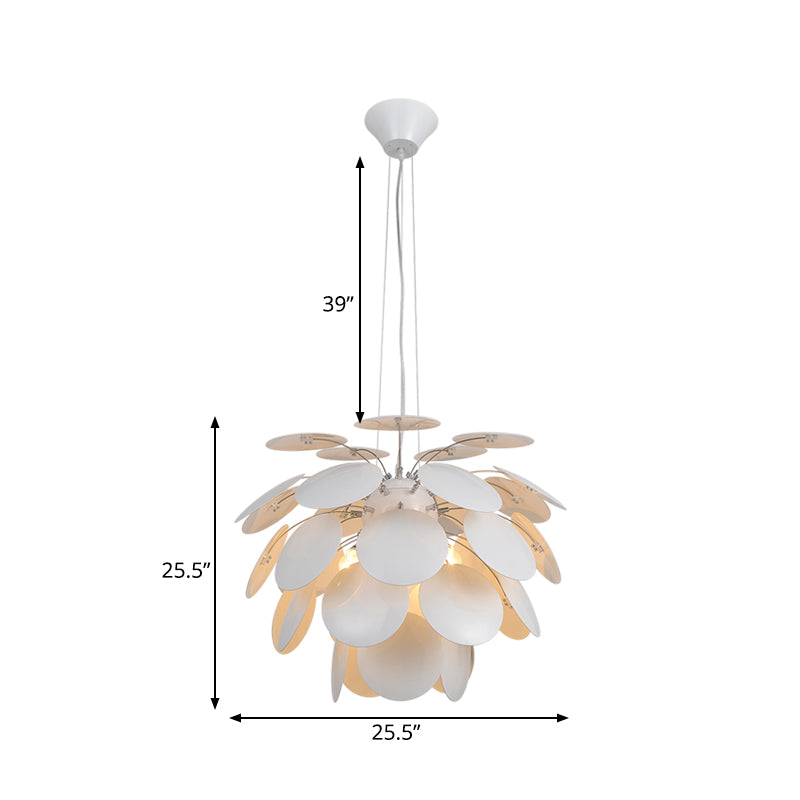 Contemporary Style Metallic Pinecone Ceiling Hanging Light - 1 White Pendant Lamp 21.5’/25.5