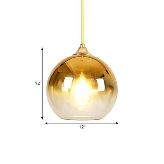 8/10/12 Nordic Glass Globe Pendant Lighting - 1-Light Sliver/Gold/Rose Gold Hanging Light