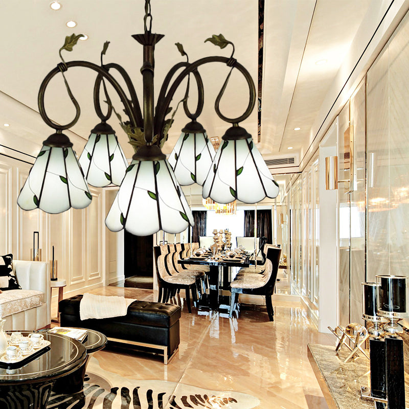 Vintage Beige Glass Chandelier Pendant Light For Libraries With Metal Chain