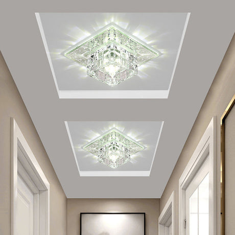 Contemporary Led Flush Mount Lamp With Clear Crystal Shade - Chrome Ceiling Fixture Warm/White/Multi