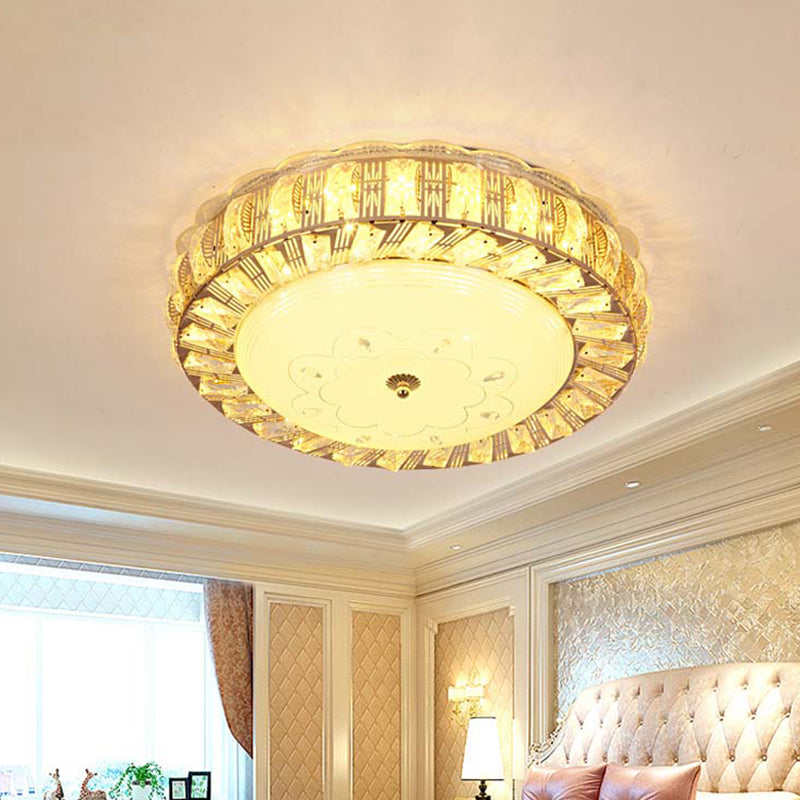Modern Gold Crystal Led Flush Mount Ceiling Light Fixture - Contemporary Bowl Shape With Beveled