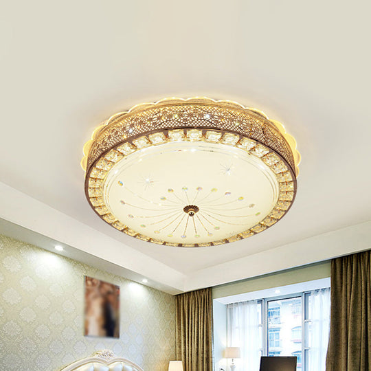 Modern Gold Crystal Led Flush Mount Ceiling Light Fixture - Contemporary Bowl Shape With Beveled