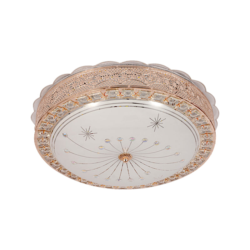 Modern Gold Crystal Led Flush Mount Ceiling Light Fixture - Contemporary Bowl Shape With Beveled