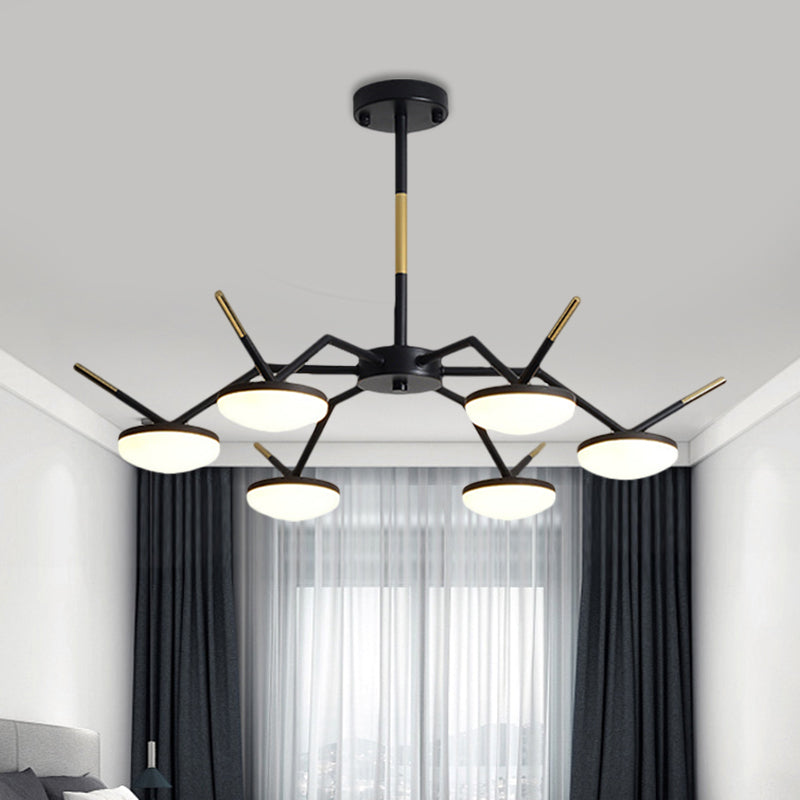 Modern Led Black Ceiling Chandelier With Metallic Circle Design And Sleek Arm
