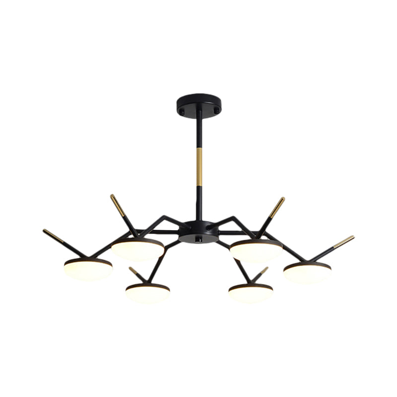 Modern Led Black Ceiling Chandelier With Metallic Circle Design And Sleek Arm
