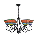 Mission Style 6-Light Stained Glass Chandelier In Pink/Orange For Living Room