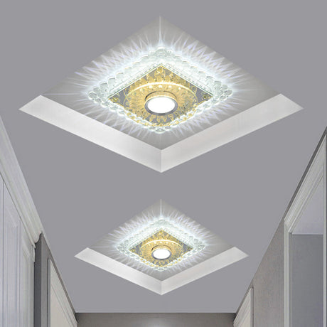Led Crystal Flush Mount Light Fixture In Chrome For Corridor - Round/Square Design