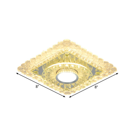 Led Crystal Flush Mount Light Fixture In Chrome For Corridor - Round/Square Design Warm/White/Multi