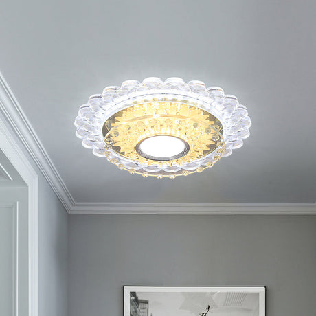 Led Crystal Flush Mount Light Fixture In Chrome For Corridor - Round/Square Design
