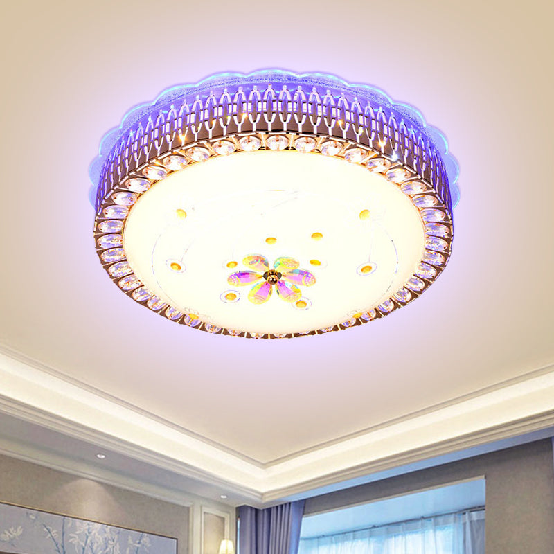 Opal Glass Bowl Flush Mount Light With Simple Gold Floral Pattern Led Close To Ceiling Lamp In Multi