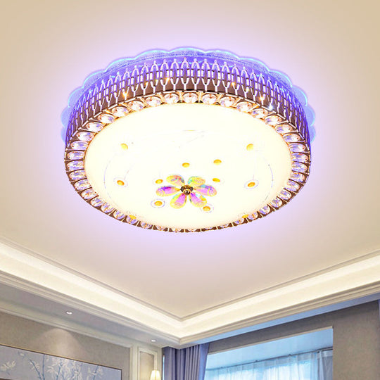 Opal Glass Bowl Flush Mount Light With Simple Gold Floral Pattern Led Close To Ceiling Lamp In Multi
