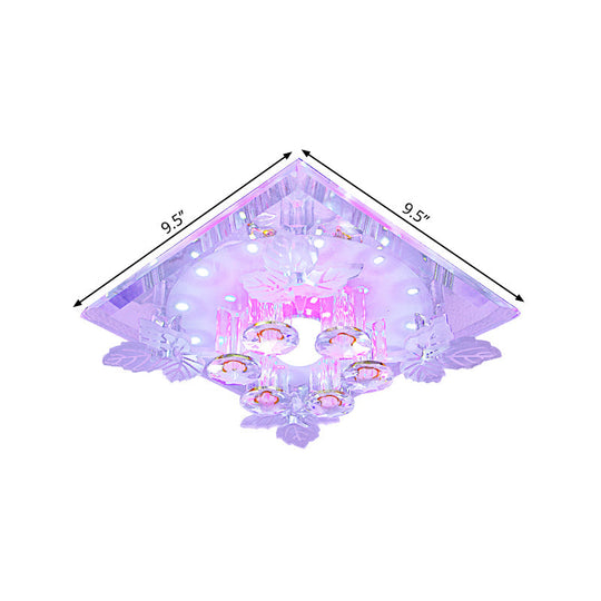 Clear Crystal Led Flush Mount Ceiling Light With Leaf Deco In Warm/White - 7’/9.5’ Width For