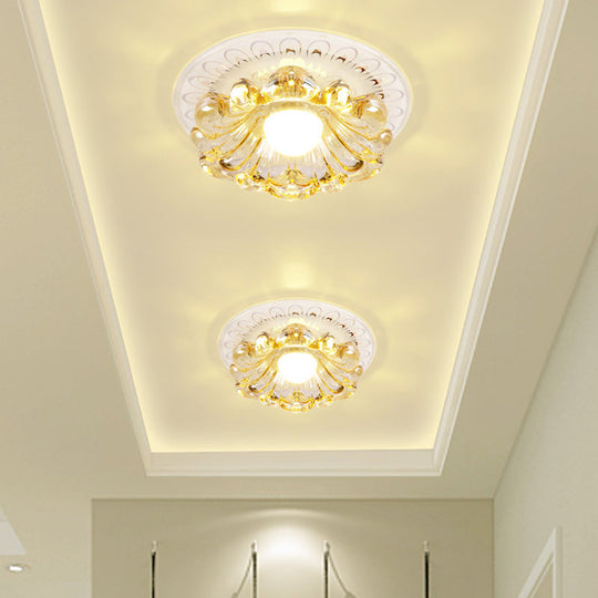 Simplicity Led Ceiling Light In White Round/Square Flushmount With Flower Crystal Shade - Warm/White