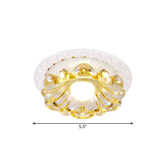 Simplicity Led Ceiling Light In White Round/Square Flushmount With Flower Crystal Shade - Warm/White