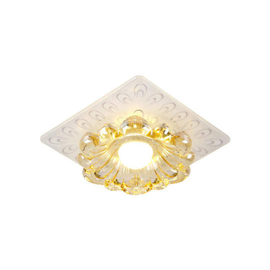 Simplicity Led Ceiling Light In White Round/Square Flushmount With Flower Crystal Shade - Warm/White