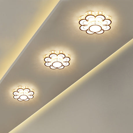 Beveled Crystal Flower Ceiling Light: Simple Led Flush Mount Fixture - 10/12 Width Gold / 10