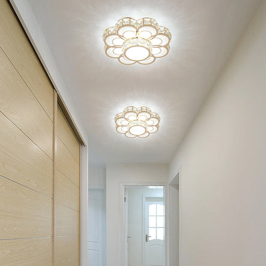 Beveled Crystal Flower Ceiling Light: Simple Led Flush Mount Fixture - 10/12 Width Gold