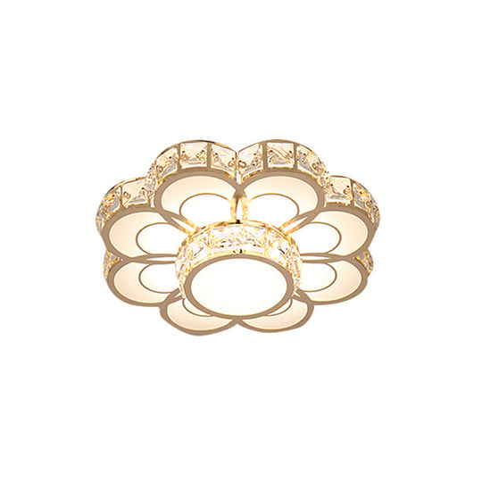 Beveled Crystal Flower Ceiling Light: Simple Led Flush Mount Fixture - 10/12 Width Gold