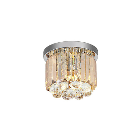 Modern Led Chrome Flush Mount Ceiling Lamp - Crystal Cylinder Light Fixture (8/12 Dia)