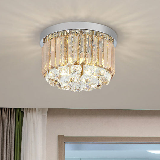 Modern Led Chrome Flush Mount Ceiling Lamp - Crystal Cylinder Light Fixture (8/12 Dia) / 12