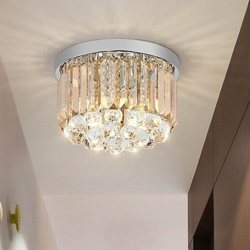 Modern Led Chrome Flush Mount Ceiling Lamp - Crystal Cylinder Light Fixture (8’/12’ Dia)