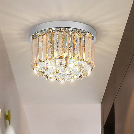 Modern Led Chrome Flush Mount Ceiling Lamp - Crystal Cylinder Light Fixture (8/12 Dia)
