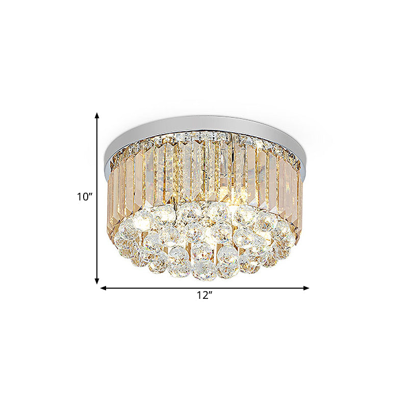 Modern Led Chrome Flush Mount Ceiling Lamp - Crystal Cylinder Light Fixture (8’/12’ Dia)