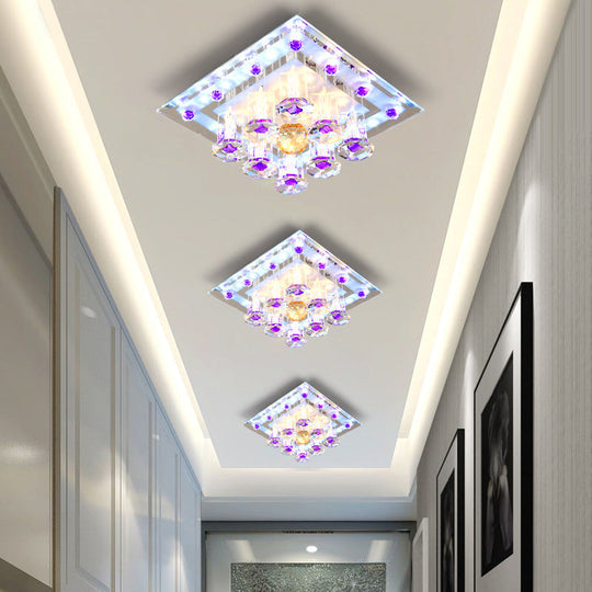 Contemporary Purple Crystal Ceiling Light - 7’/9.5’ Flush Mount Led For Corridor In Warm/White