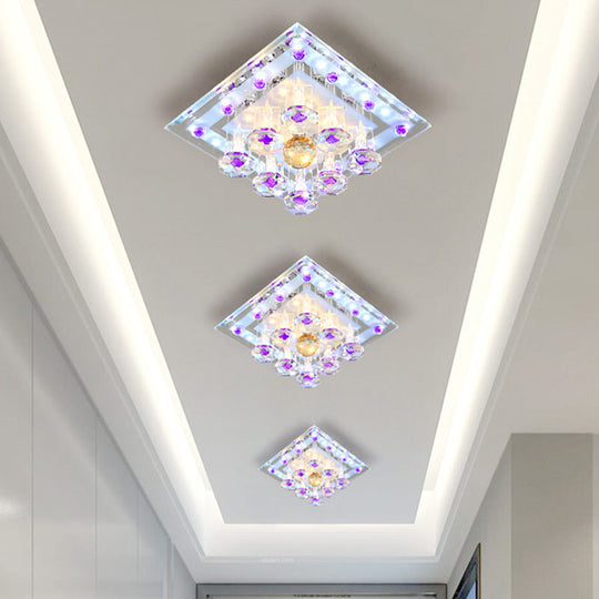 Contemporary Purple Crystal Ceiling Light - 7/9.5 Flush Mount Led For Corridor In Warm/White